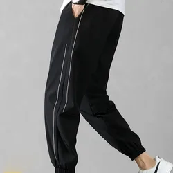 Leggings minimalistas de seda gelo masculina, calça casual versátil, cor sólida, ajuste solto, glamoroso, tendência da moda, verão, novo, 2023