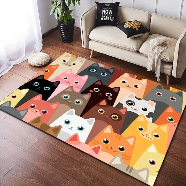 Cute Cartoon Cat Carpet Yoga Living Room Children's Area Rug Games Area Crawling Mat Doormat Lovely Kitten Home Decor Floor Mats