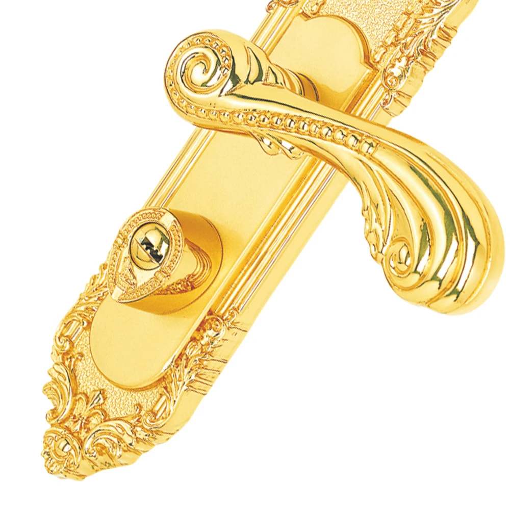 

Ornate Gold Finish Brass Handle Set For Front Door Use