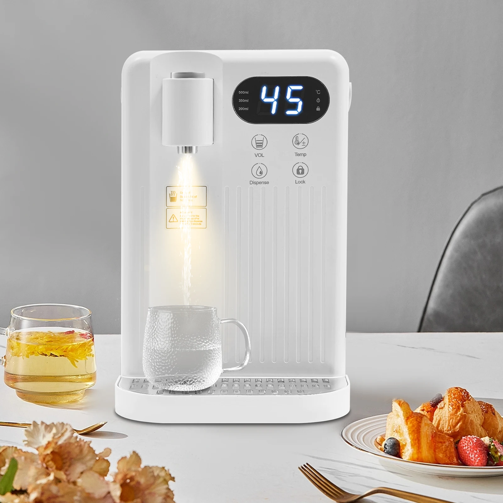 Distributeur d'eau de table 3L, écran tactile intelligent et contrôle rapide de la chaleur/température 2000W - Verrouillage et filtre automatiques pour la maison/bureau (blanc)
