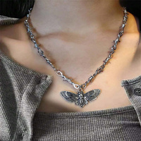 Gothic Moth Skull Barbed Wire Cross Pendant Choker Necklace Punk Hip Hop Jewelry Y2K Vampire Little Thorns Chain Choker Gift
