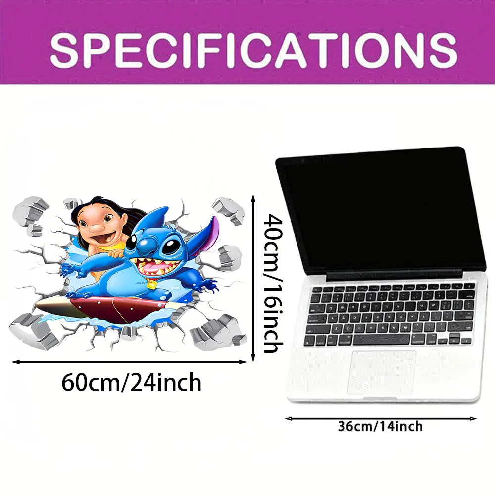 1 ملصق حائط لركوب الأمواج من Stitch and Lilo، ملصق Lilo & Stitch تحت عنوان - مناسب لتزيين المنزل، يمكن استخدامه على الجدران والنوافذ والشرفات والمرايا والجدران المزخرفة