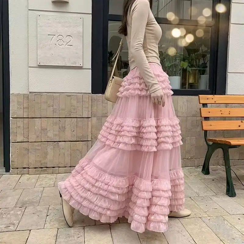 

Женская пышная юбка больших размеров из кружева и атласа с пэчворком, многоярусная, длинная, весна-осень, новая коллекция, для повседневной носки, художественная, высокого качества