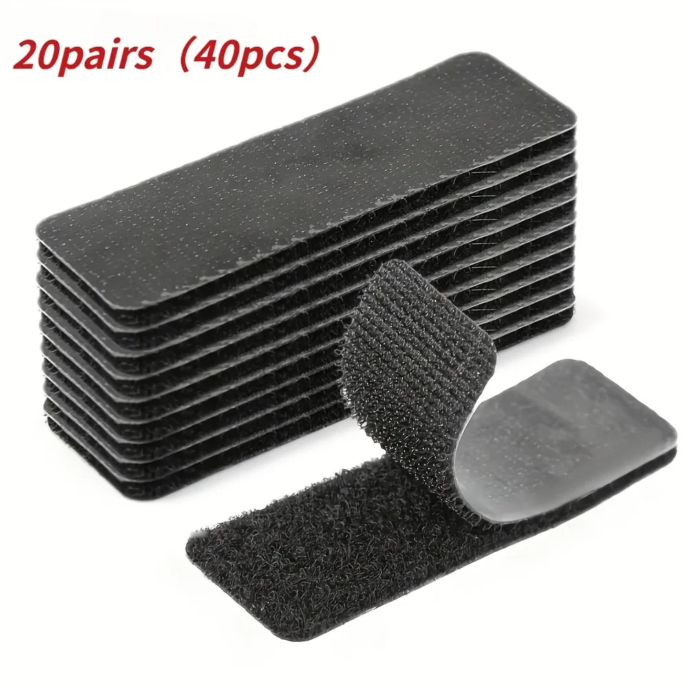 20 Pairs 40Pcs Black Hook Loop Tape Strips 2*7cm Heavy Duty Double Sided Adhesive Tape Reusable Mounting Tape For Home Office Ca