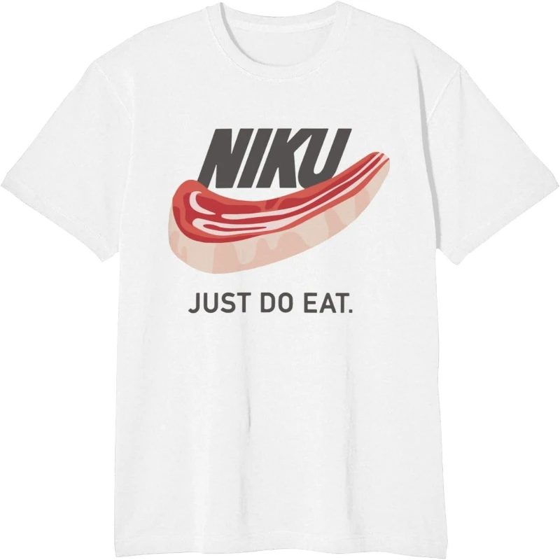 Funny NIKU Meat Parody Logo Character Men's Short Sleeve Funny Tee with Letters Present Design All-match Tops Tee Shirt Short