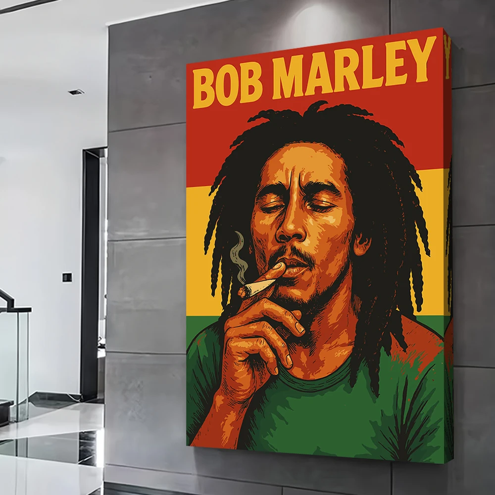 Bob Marley Portret Met Rasta Kleuren Afdrukken Poster Foto Muur Canvas Schilderij voor Badkamer Decor Kamer Decoratie Thuis