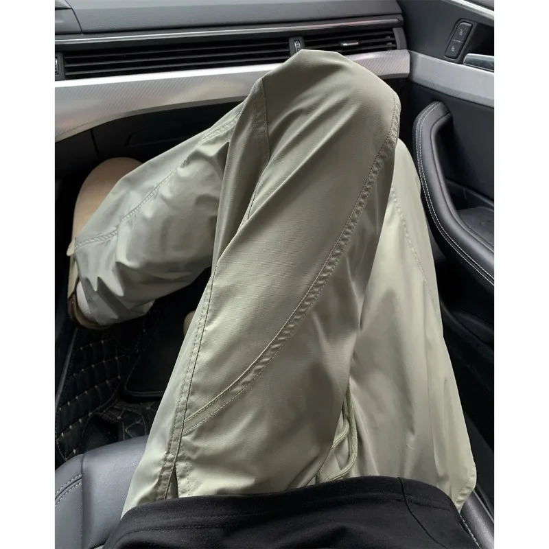 Mens Summer Ice Silk Quick Dry Straight Leg Tactical Cargo Pants