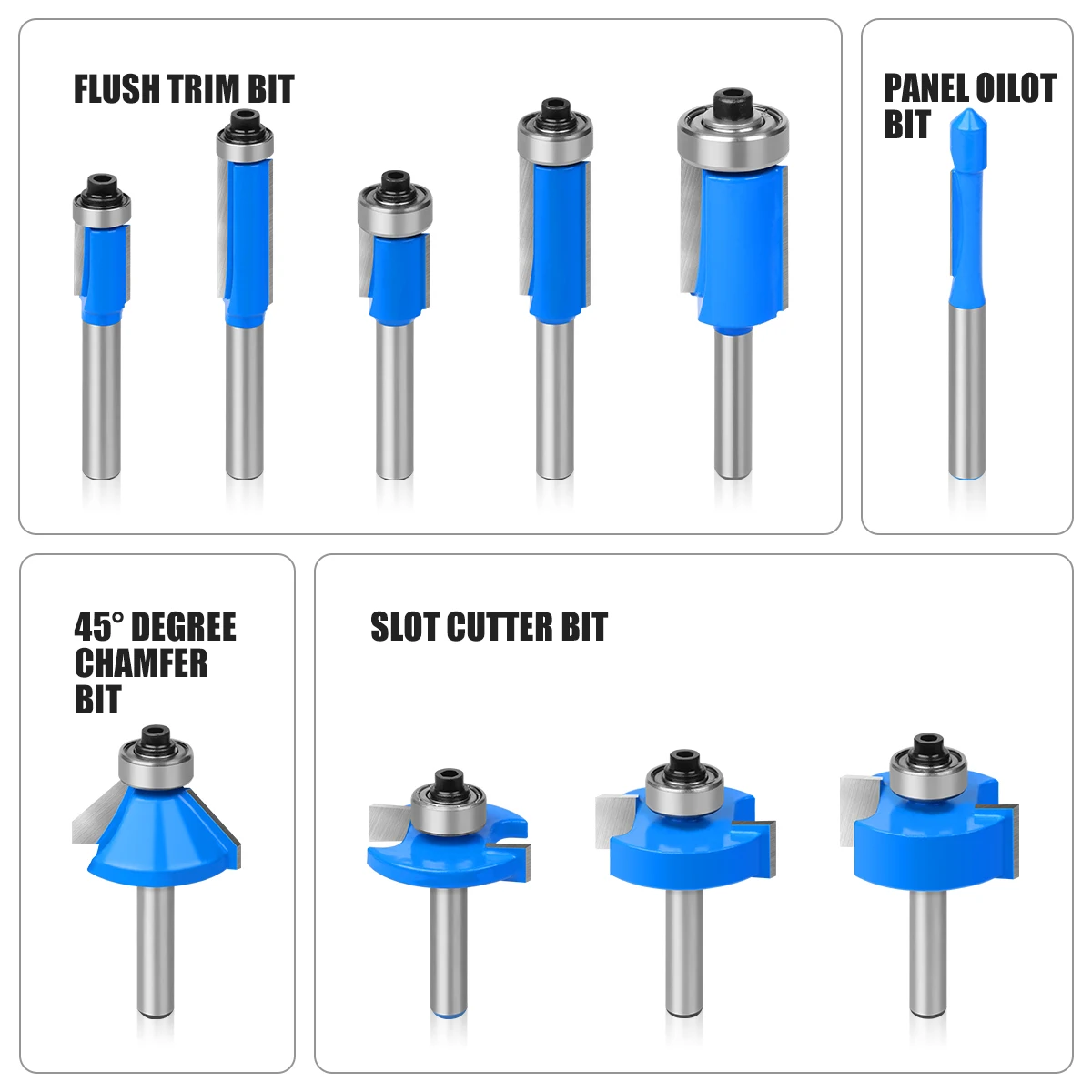 Imagem -04 - Shank Tungsten Carbide Router Bit Grupo Madeira Carpintaria Cortador Aparar Faca Formando Moagem Caixa de Madeira 6.35 mm 35 Pcs