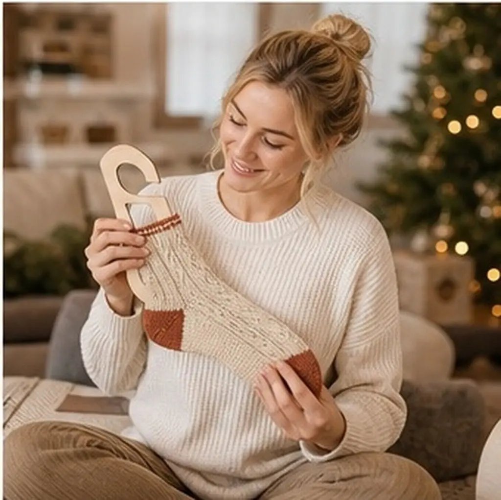 1 Pair Wood Sock Blocker Natural Wooden Knitting Mold DIY Knitted Sock Template Hand Knitting Stocking Holder Tool