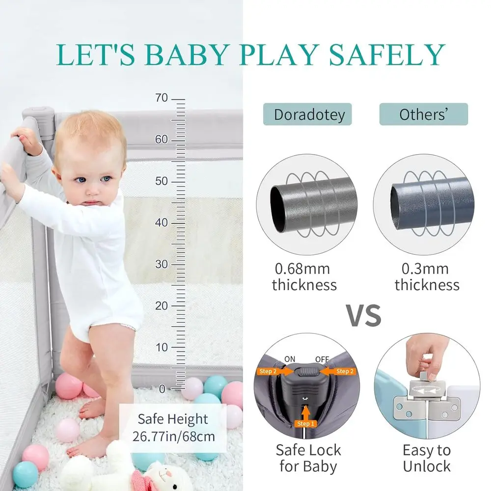 Atmungsaktiver Mesh-Laufstall mit 8 Paneelen, faltbar 71 x 79, Formflex, ohne Werkzeugmontage, tragbare Aufbewahrung für die Sicherheit von Babys im Innen- und Außenbereich,