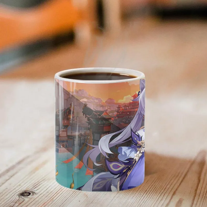 Genshin Color Changing Coffee Mugs  Zhongli Beelzebul Creative Ceramic Heat Sensitive Temperature Water Cups Birthday Gifts