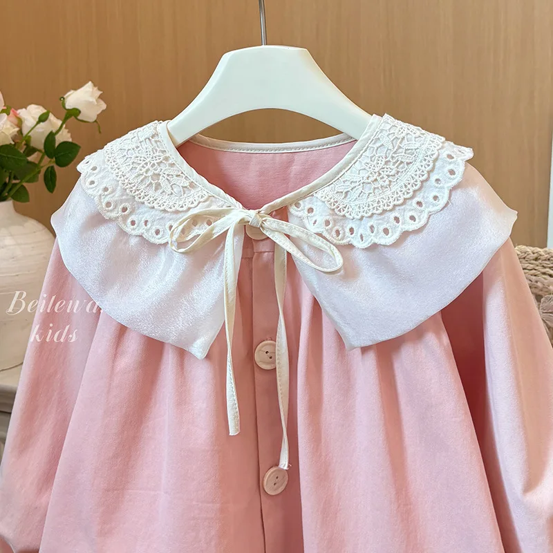 Fashionable 2026 Spring New Girls Shirts Ruffled Collar Versatile Outfits for Trendy and Stylish Baby Girls