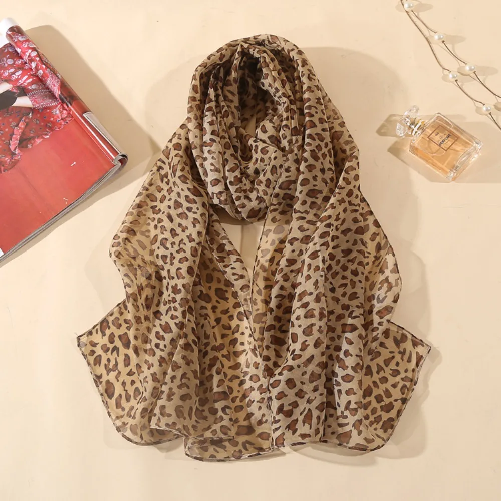 New Leopard Printing Chiffon Scarf Thin Soft Sunscreen Shawl Long Female Wrap Shawls