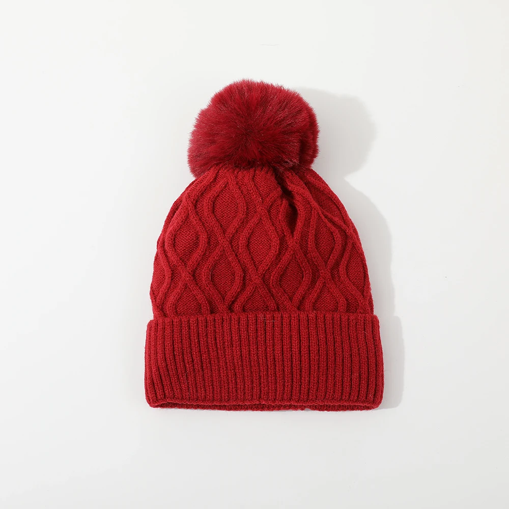 Best Selling Winter Solid Color Crochet Pom Pom Hats Cable Knitted Beanie Hats With Lining Stitched comfortable Beanie Hat