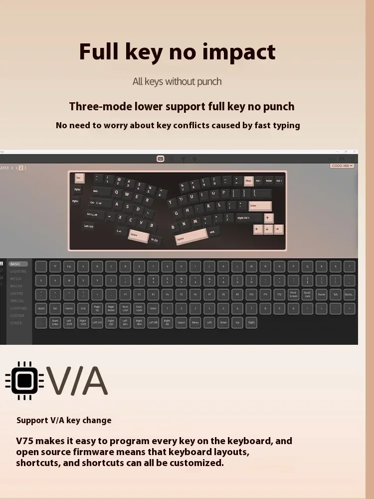 Imagem -02 - Cidoo-alice Tri Mode Teclado Mecânico Bluetooth Junta sem Fio Liga de Alumínio Acessório para Computador Via Presentes V68