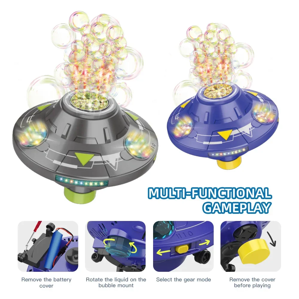 2025 Automatische Seifenblasenmaschine UFO 32-Loch Elektrische Seifenblasen Spielzeug Intelligente rotierende Hindernisvermeidung Seifenblasenmaschine Kinder