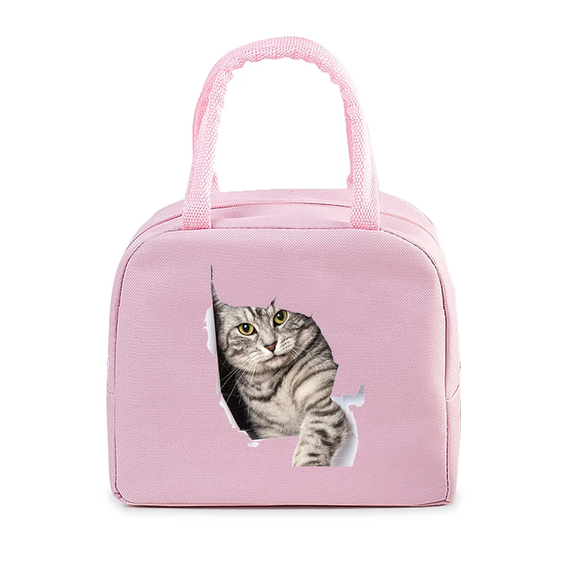 Funny 3D Cats Portable Lunch Bag Durable Office Women Men Thermal Box Cartoon Lunch Handbags Cooler Insulated Food Lunch Bags