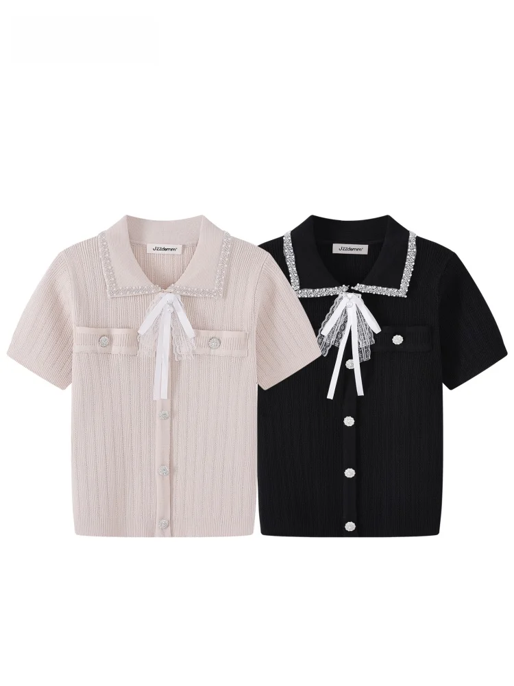 

JZZDEMM Women's Knitted ort Sve Ne Top Knot Vintage Sle Slim Fit Summer Thin Fabric Casual Faion