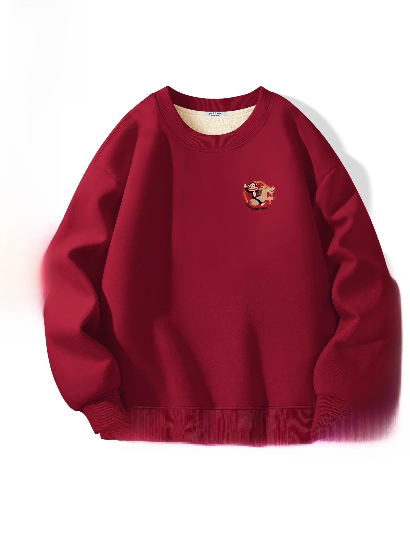 

Fce Lined Hoodie Men's Winter Thiened Cotton Polyester Blend Warm round Ne Casual Sle Red Lamb Velvet Jaet