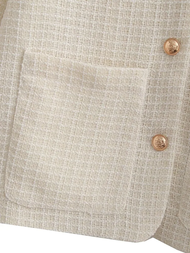 Elegante cappotto blazer in tweed donna 2025 nuova moda autunnale abito ampio vintage beige casual blazer monopetto con tasca o collo