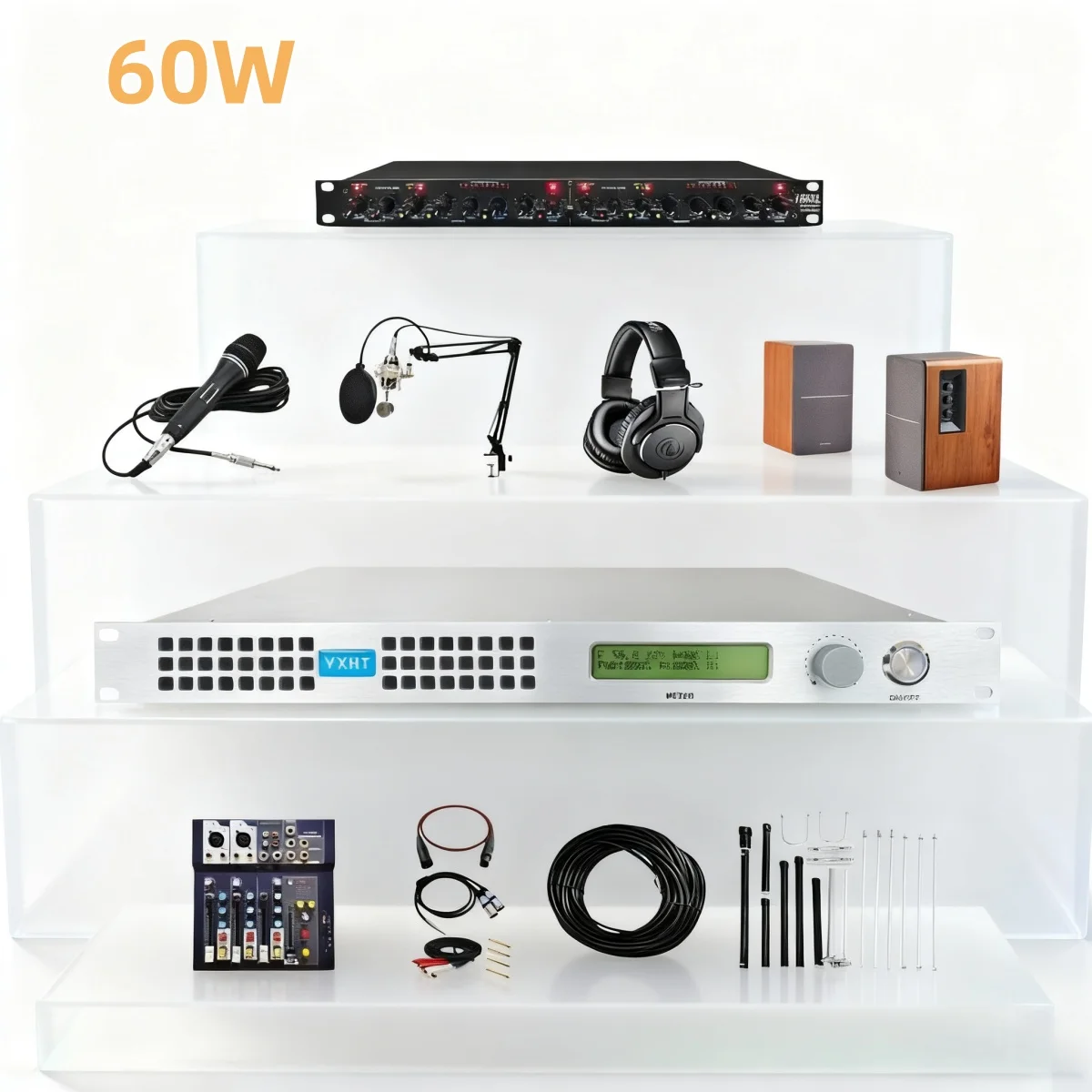 

Broadcast Level 60W FM Transmitter Full Kit, Professional Station, Complete System Package, High Stability