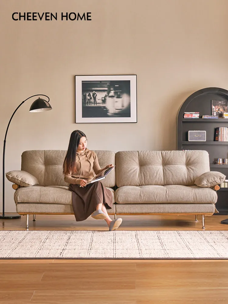 

PYJ Chenier retro simple modern oak straight row three-person star soft removable and washable fabric sofa