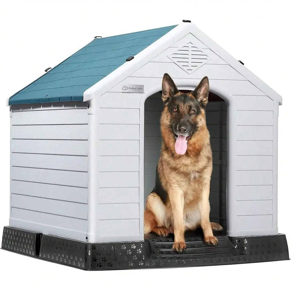 

Waterproof Plastic Dog House For Small To Large Sized Dogs, Indoor Outdoor Doghouse Puppy Shelter With Elevated Floor, Easy To
