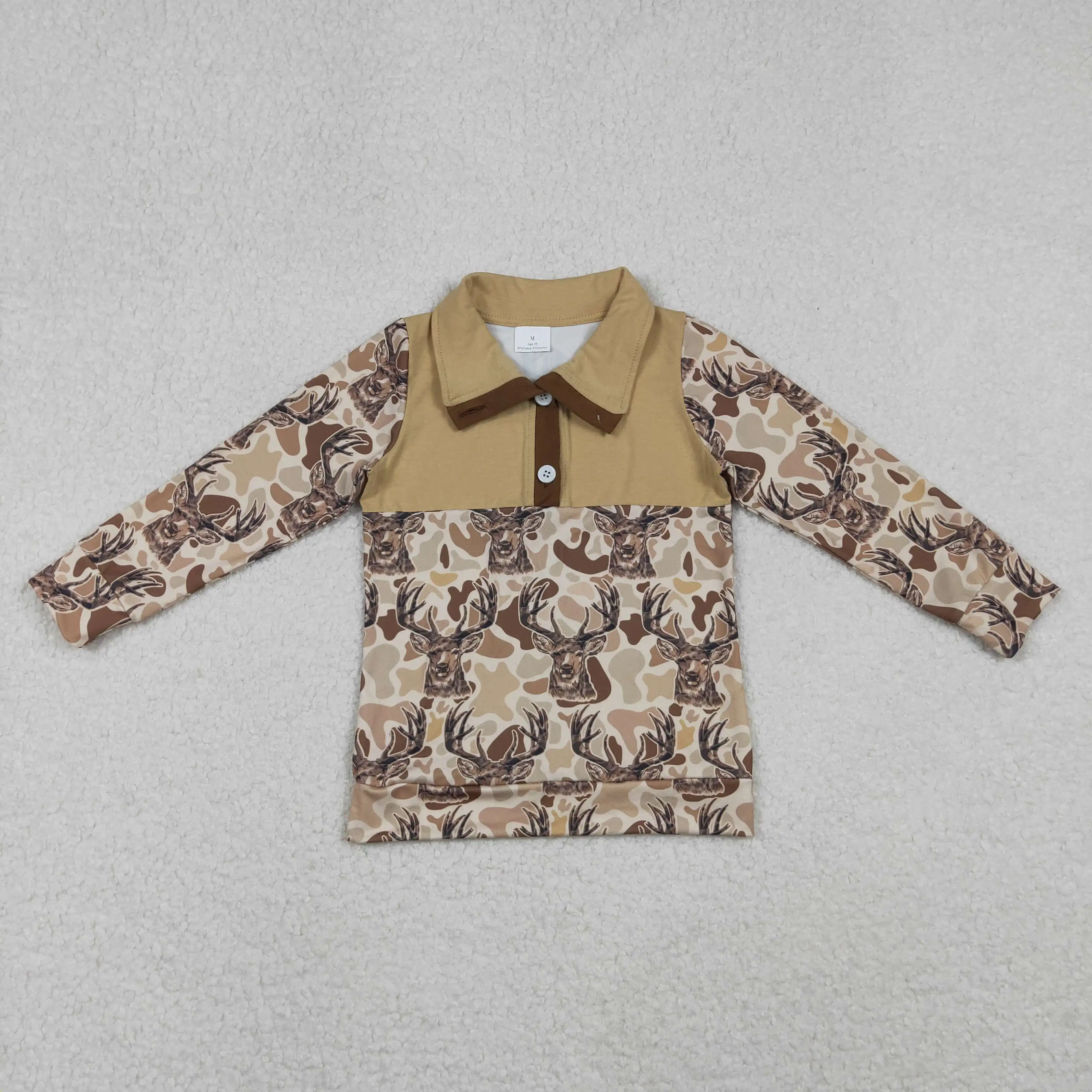 

Baby Boys Khaki Camo Deer Button Pullover Hoodie Long Sleeve Hunting Top Kids Fashion Outdoor Clothing