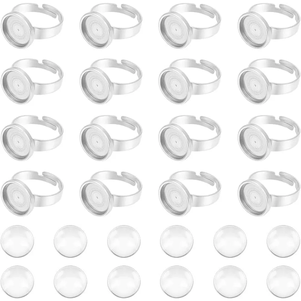 

About 20 Sets DIY Blank Dome Finger Rings Blank Rings Base 304 Stainless Steel Adjustable Ring Making Kit Cabochon making kit
