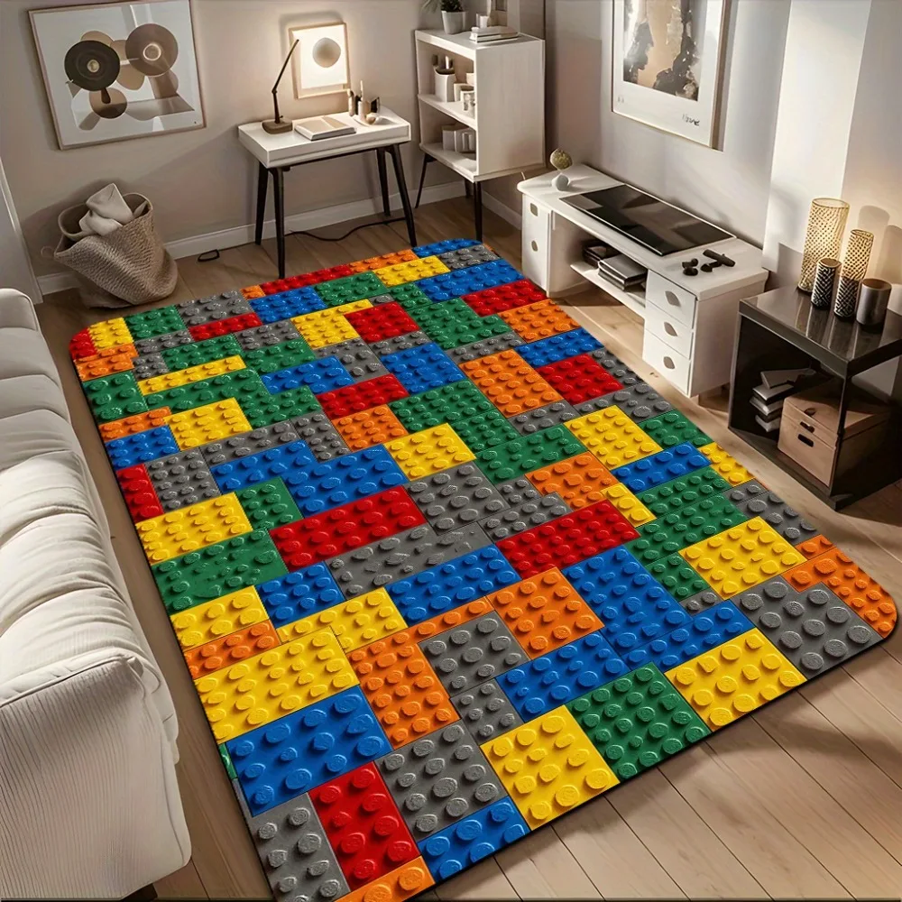 Colorful Building Blocks Carpet Mat Rug Creative Puzzle Design Home Decoration for Kids Room Playroom Living Room Bedroom Decor