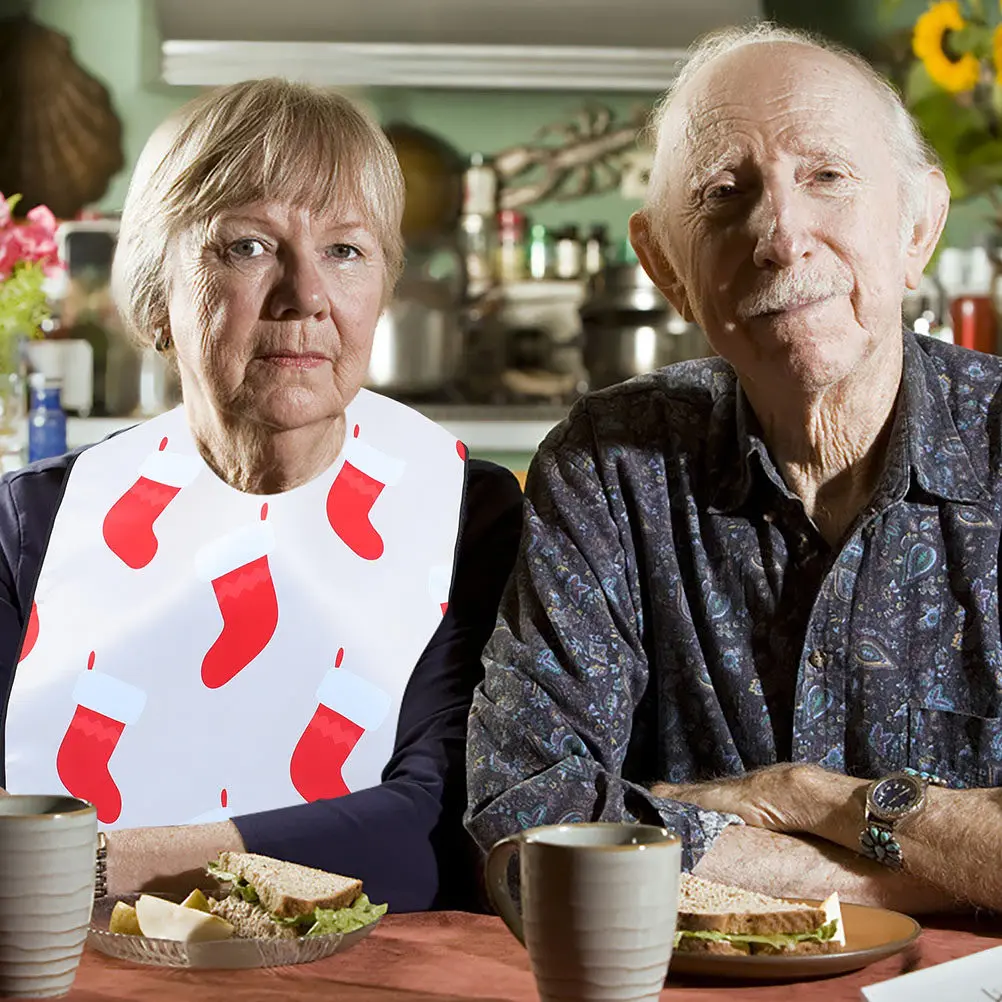 

2pcs Christmas Themed Adult Bib Waterproof Adjustable Snap Buckle Long Protection For Elderly Women Men Seniors Patients Eating