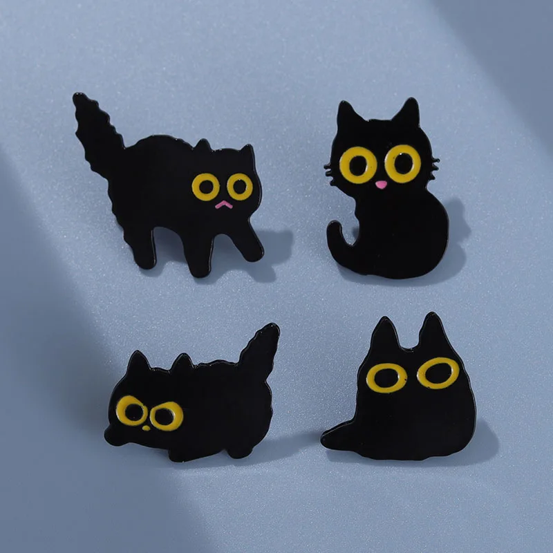 Cartoon Black Cat brooch Cute animal Metal badge Bag Accessory Pins wholesale Gift to friends