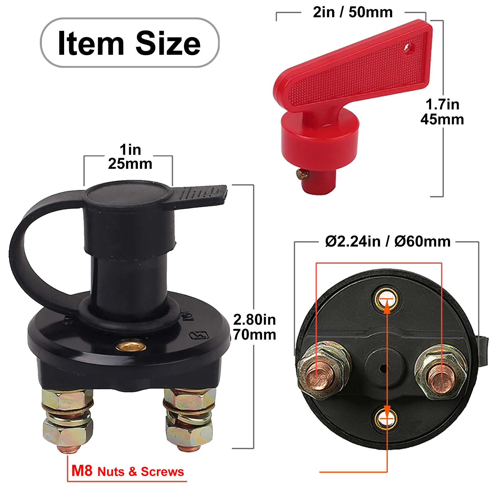 Auto-Batterie-Trennschalter, 12 V, 24 V, Marine, 200 A, 300 A, Dual-Batterie-Massenschalter, 2 und 3 Positionen, Absperrschalter, Auto, Boot – Detail 11