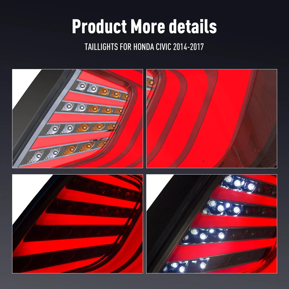 زوج من أضواء خلفية LED لهوندا سيفيك 2014-2017 DRL عكس الفرامل تحول إشارة التوصيل والتشغيل مجموعة مصابيح الذيل الخلفي للسيارة