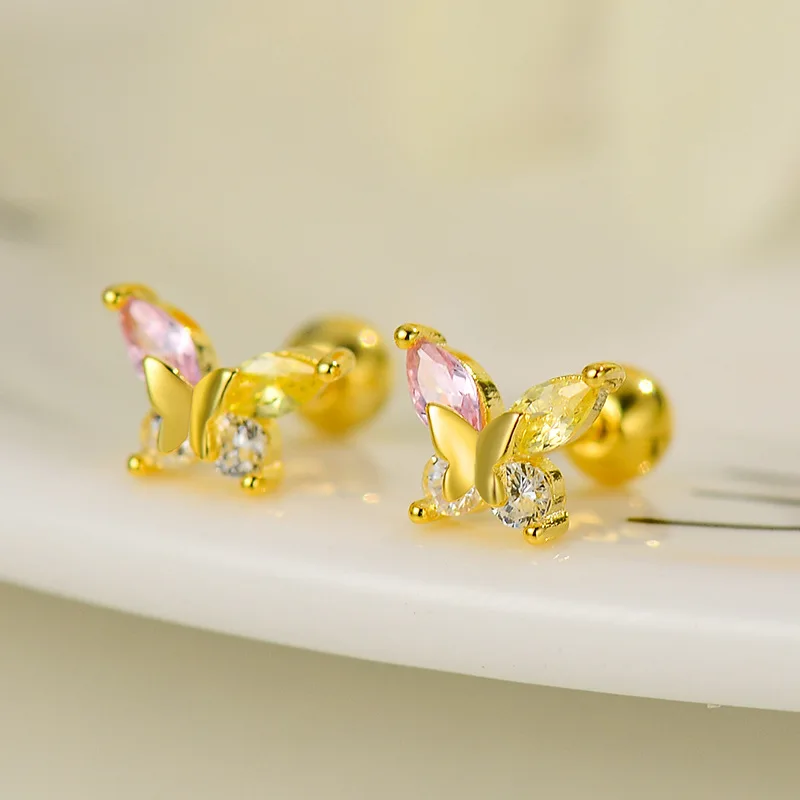 Fashion Gold Color Butterfly Tragus Piercings for The Ear Helix Stud Earrings for Women Tibetan Charm Ear Bone Piercing Jewelry