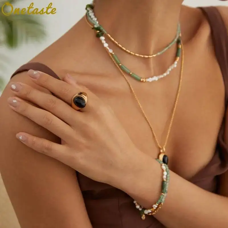 Pearl Agate Quartz Colored Stone 925 Silver Beaded Strand Jewelry Sets With Stackable Necklace And Bracelet Women Trendy Gift