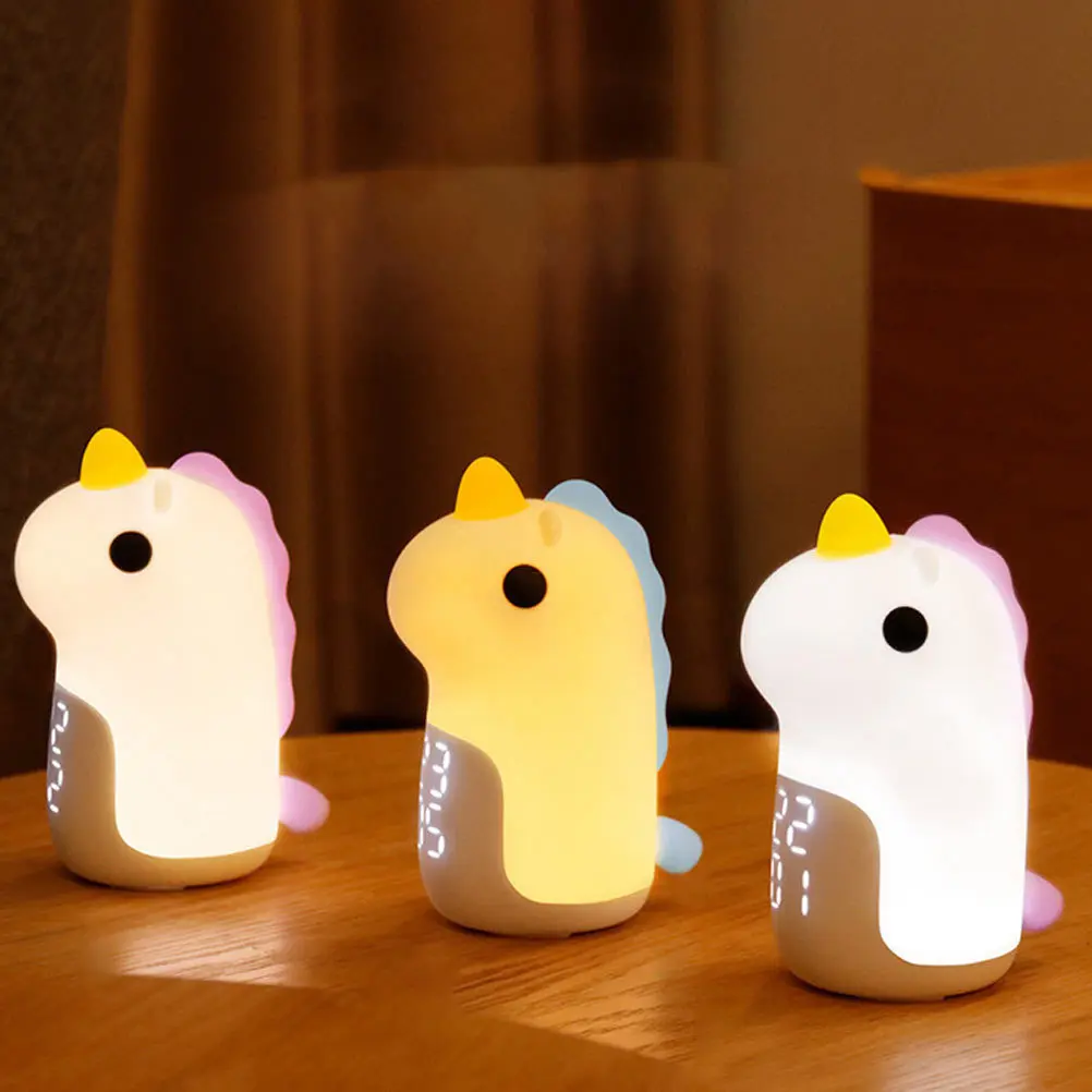 

Unicorn Night Light Silicone Dimming Alarm Clock Bedside Creative LED Night Lamp for Kids Bedroom Decor