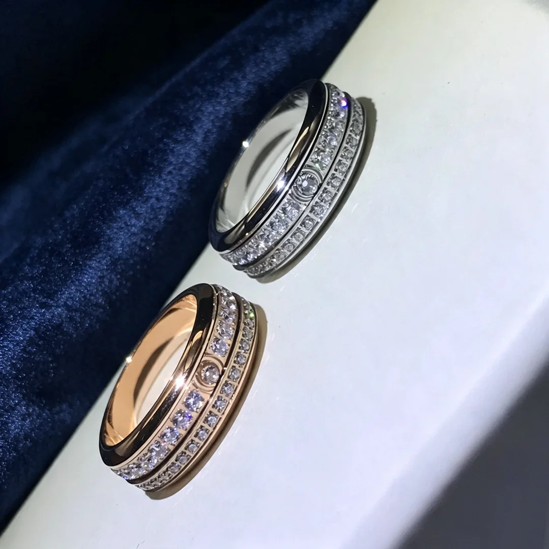 Fine Jewelry Double Row Diamond Rotating Ring  Love Ring for Men and Women,Sweet Wedding Jewelry Anniversary Gift