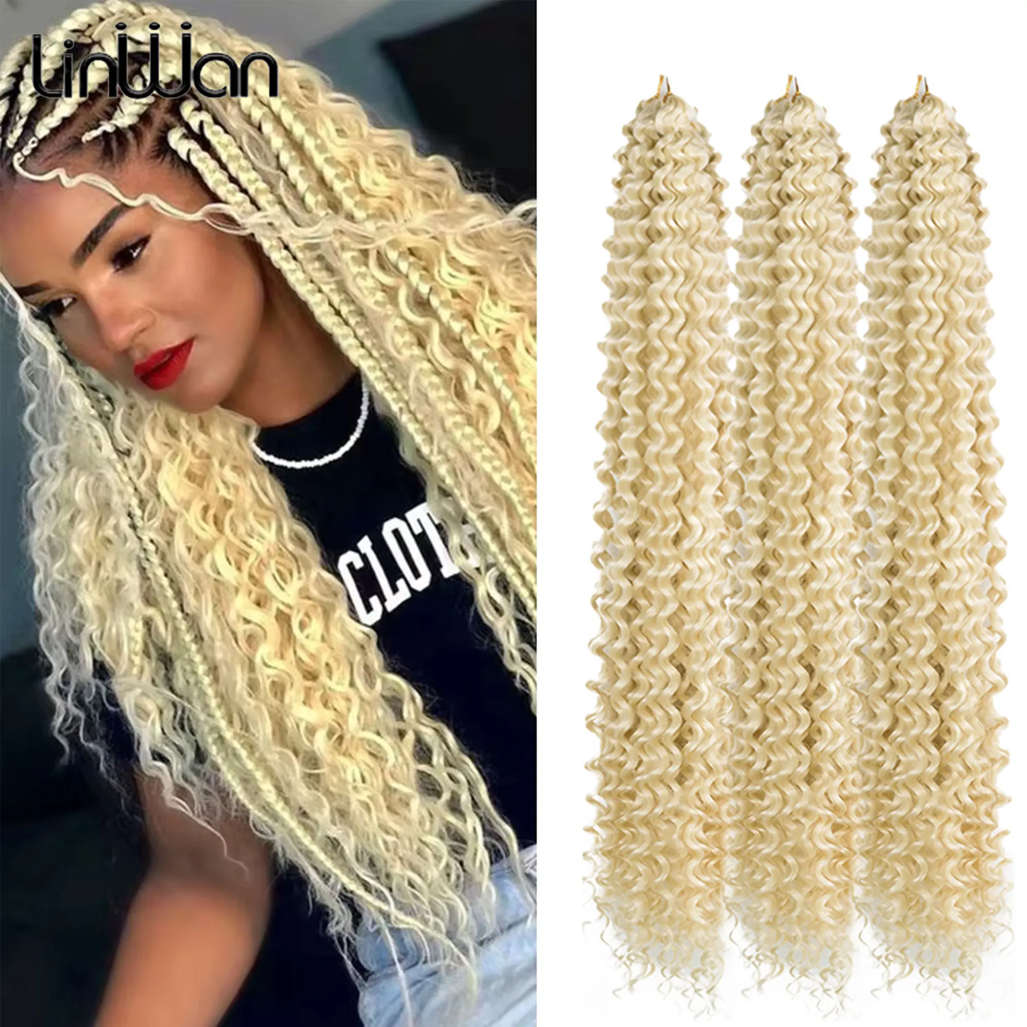 Extensiones de Cabello sintético Natural para mujer, mechones de pelo de ganchillo de onda profunda colorida, ombré, tejido de pelo suelto de agua para el cuerpo, 28 pulgadas