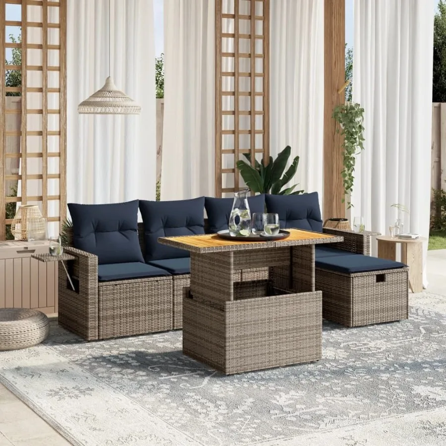 

6 Piece Patio Sofa Set with Cushions Gray Poly Rattan