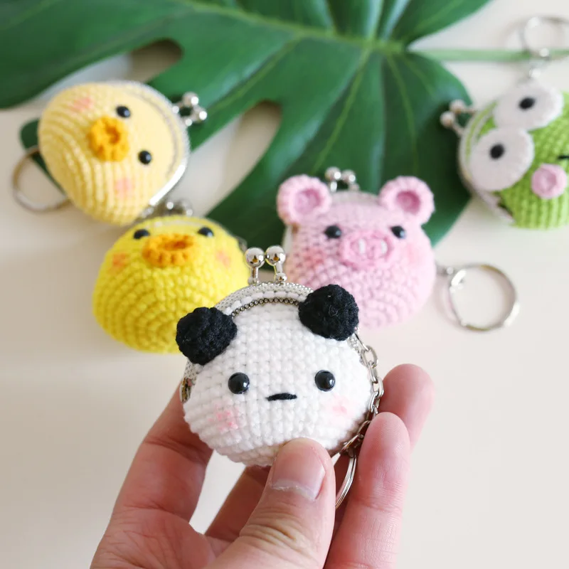 

Creative Cartoon Animal Mini Bag DIY Handmade Crochet Yarn Coin Key Metal Pocket