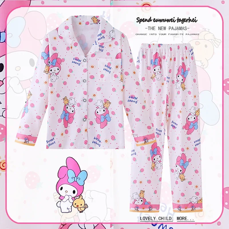 Sanrio-Conjunto de pijama con estampado de Hello Kitty para niño, Top de manga larga y pantalones, ropa de estar por casa, informal, cómoda, Cinnamoroll, Kuromi