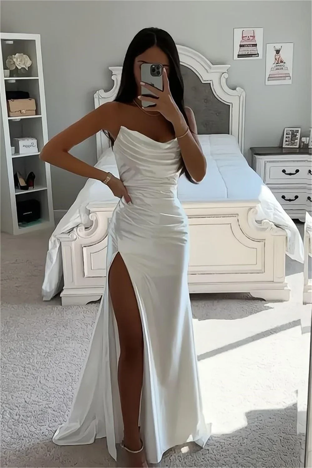 Amanda Ivory White Off Shoulder Prom Dress 2024 Sexy Side High Split Quinceanera Dress Blackgail Sleeveless vestidos de fiesta