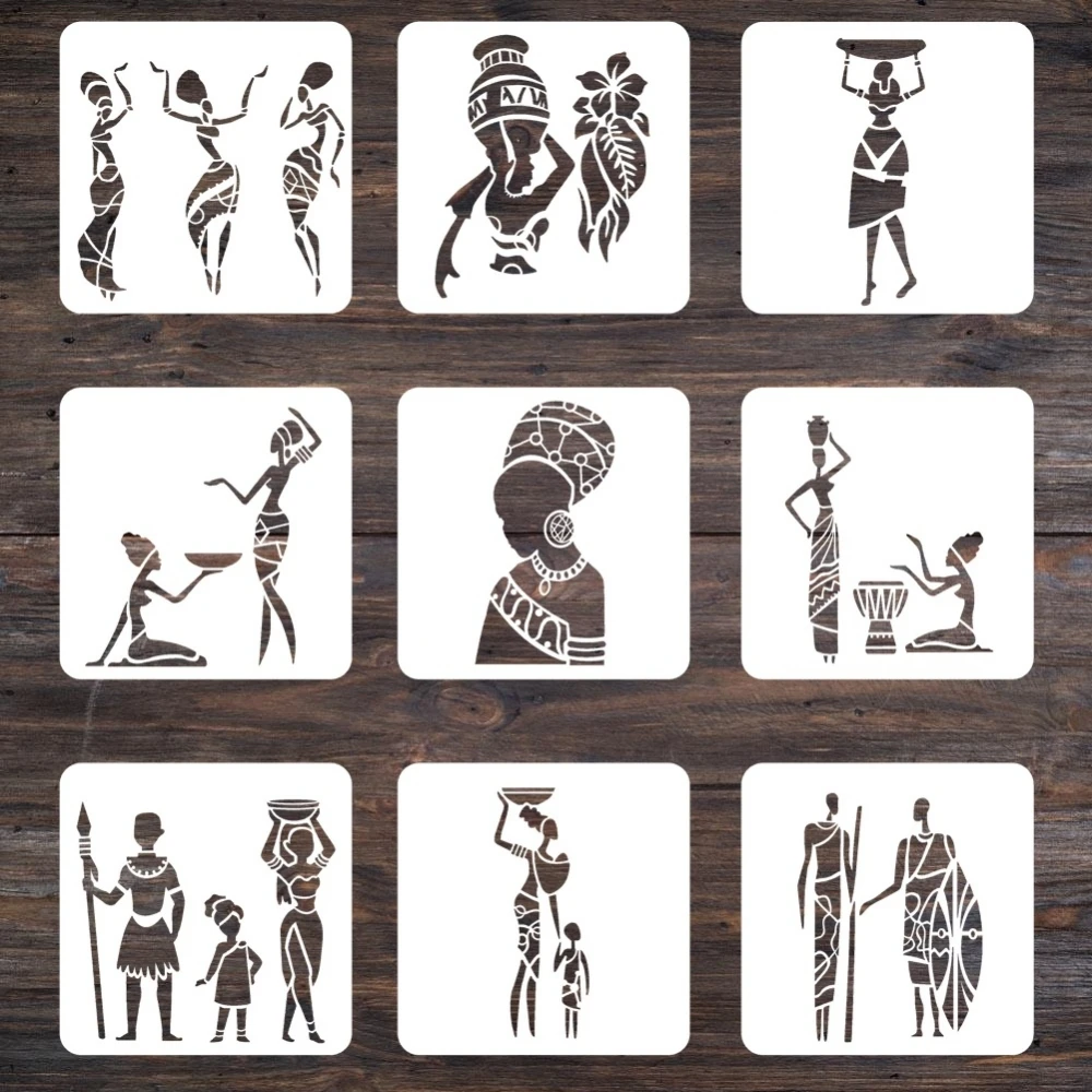 

9Pcs/Lot 20cm African Tribes Totem DIY Layering Stencils Wall Painting Scrapbook Coloring Embossing Album Decorative Template