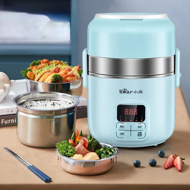 بير 2L صندوق غداء كهربي صغير طازج زائد متعدد الوظائف طبقة مزدوجة الفولاذ المقاوم للصدأ جهاز طهي الأرز الداخلي DFH-B20J1