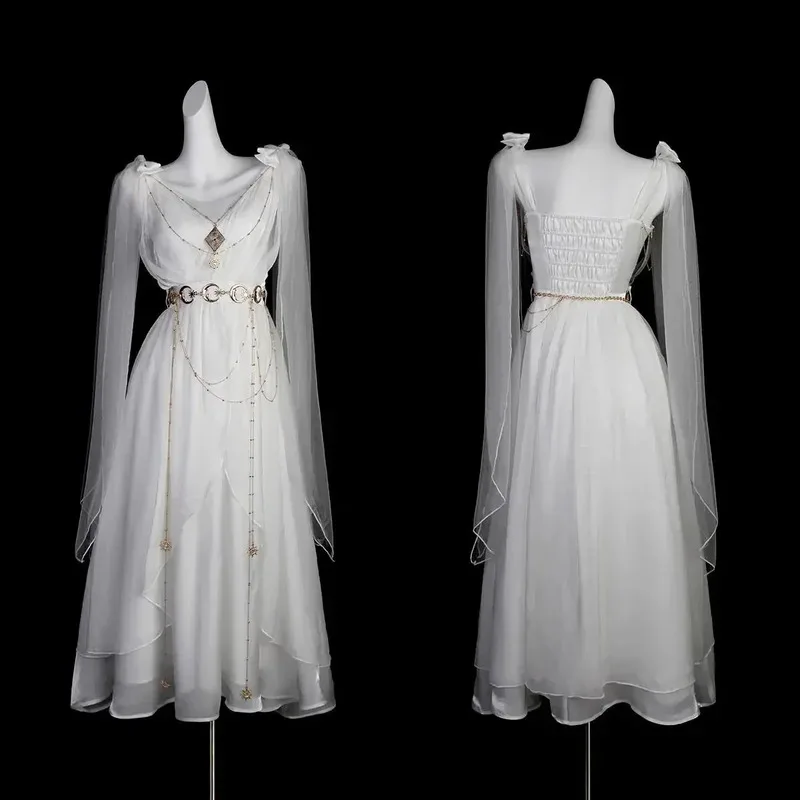 

Summer Court Style Han Elements Chiffon Elegant floating Strap Long Dresses God Greek Sweet Vintage Fairy Dress Women