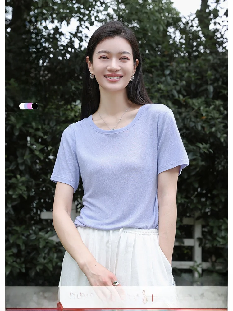 

Льняная хлопковая круглая футболка Ne, свободная повседневная универсальная утягивающая футболка ort Sve для женщин, летняя футболка для поездок на работу