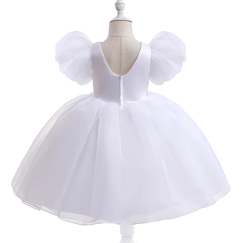 White Fluffy Kids Party Dress For Girl Children Costume Organza Princess Dresses Girls Clothes Birthday Wedding Tutu Gown