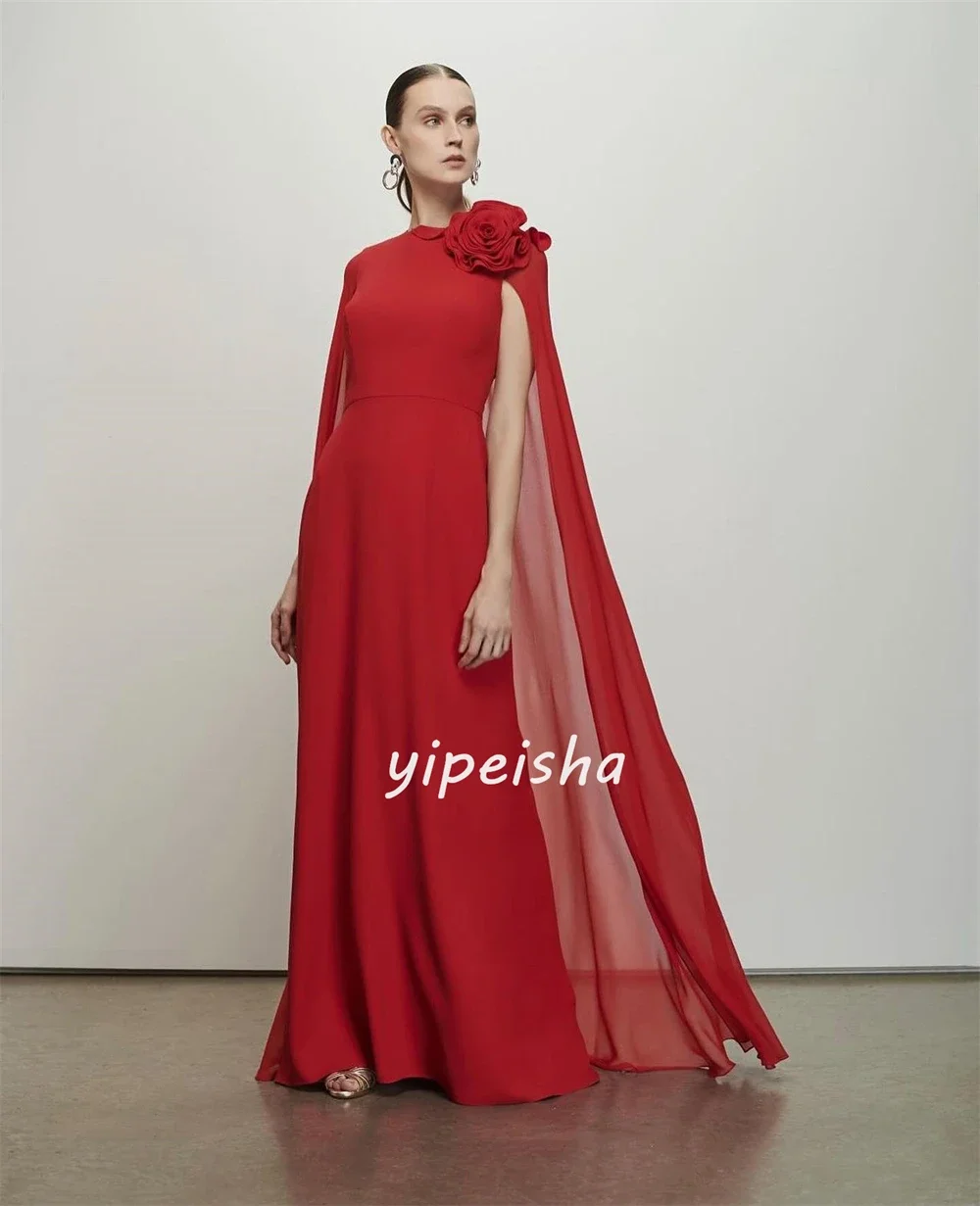 Vestido de ocasión a medida con cuello alto y línea A de Navidad fruncido con flores de Jersey personalizado vestidos largos