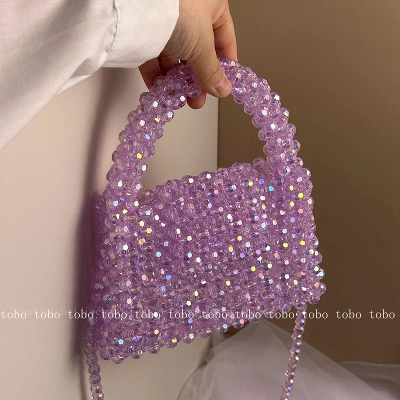 Summer Customized Fantasy Acrylic Bead Bag for Women Handwoven Cute Exquisite Luxury Shiny Handbags Crossbody Bling Bags